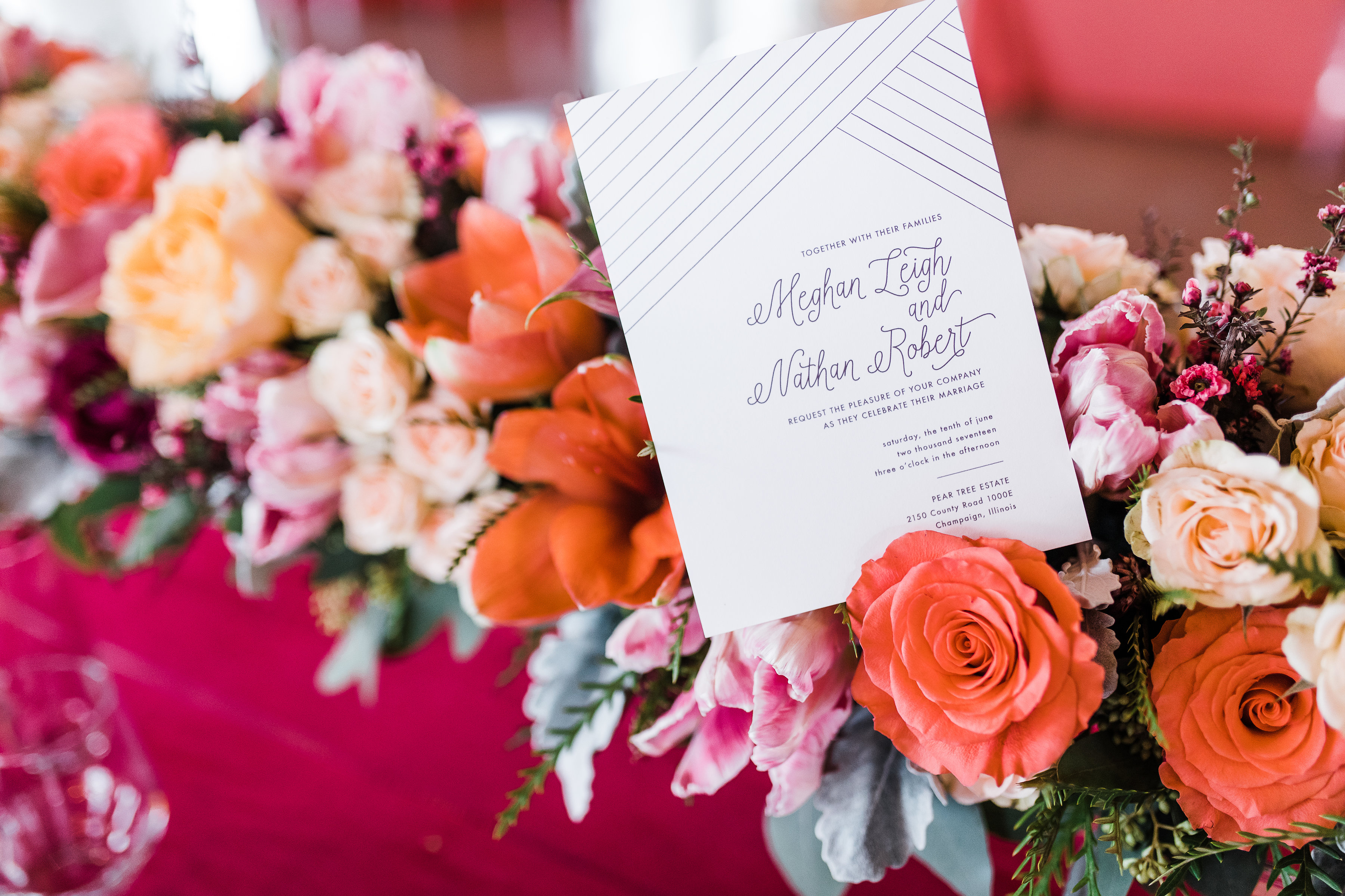 deep colored florals with simple modern invitation